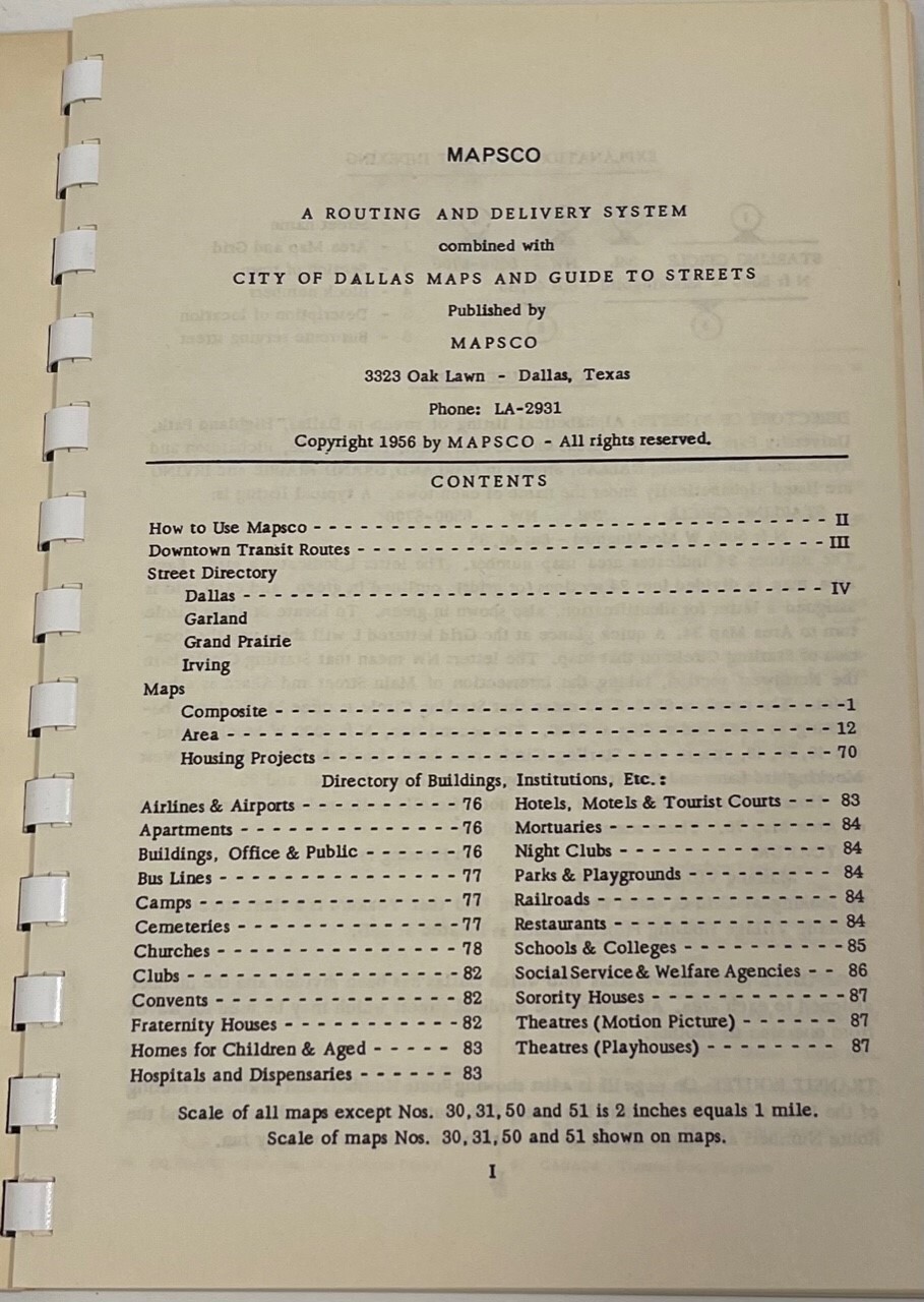Dallas Mapsco 1956 - Original - Pristine condition - Vintage