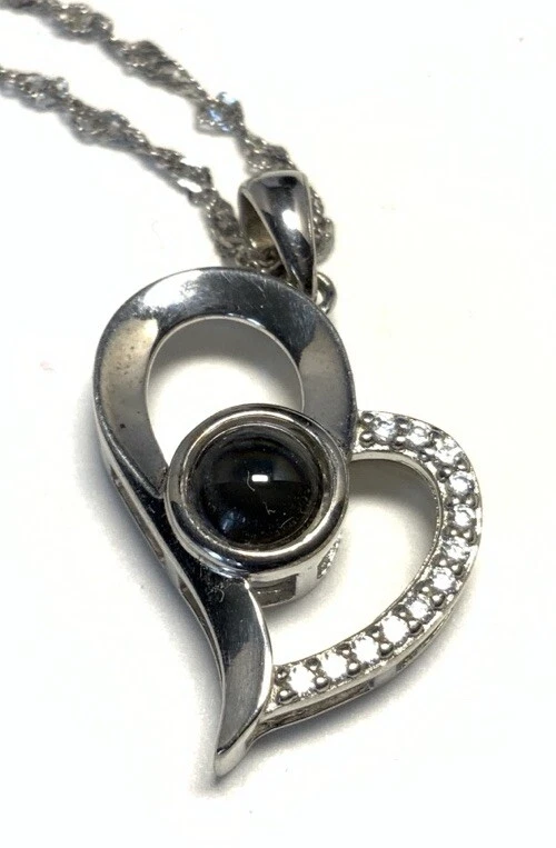 Sterling Silver 925 Diamond & Moonstone Heart Pendant 20" Chain Necklace JK77 - Image 3 of 4