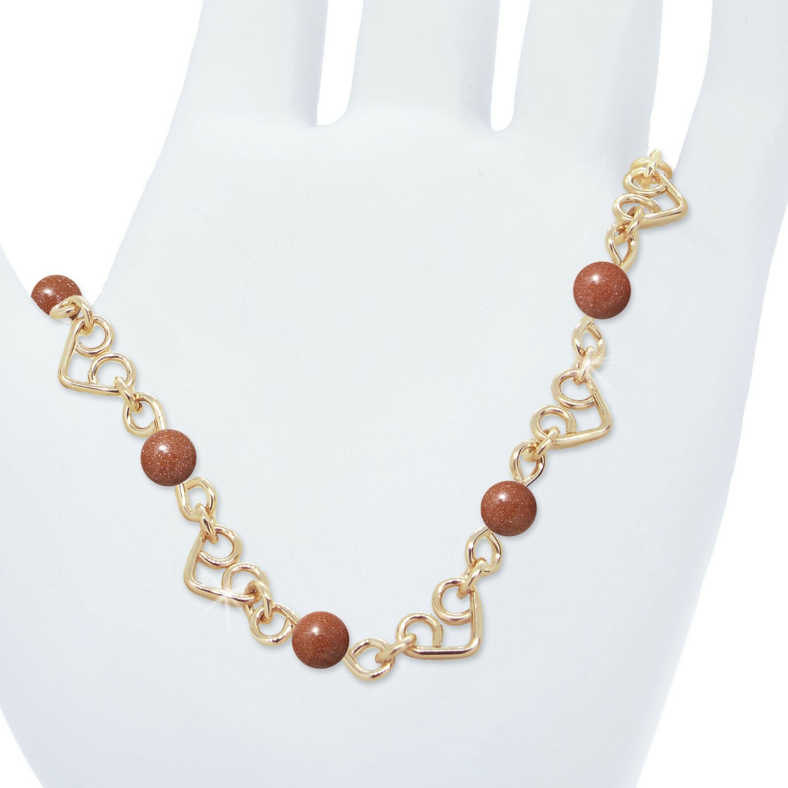 Customizable Gold or Silver Bracelet with Hearts, 6mm Gemstones, Pearls, or Beads-image