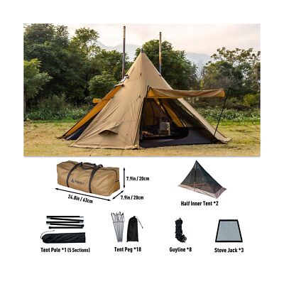 Bromance 70 Tipi Tent for 4-6 Person, Oudoor Camping Hot Tent