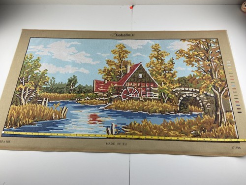 Gobelin Needlepoint Tapestry Canvas Cottage Lake 37in By 19in Rome 10 Count - Picture 3 of 5