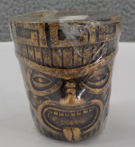 WHITE TEA CANDLE BLACK GOLD MAN TOTEM CANDLE HOLDER HAWAIIAN TIKI BAR POLYNESIAN