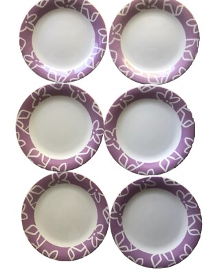 Fratelli Guzzini Italy Ceramic Salad or Dessert Plates Purple Modern Floral XLNT