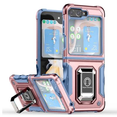 For Samsung Galaxy Z Flip 6 Military Robotic Hybrid Magnetic Case Ring Stand