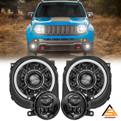 9'' LED DRL Headlights 4'' Fog Light Assembly Combo For Jeep Renegade 2015-2023