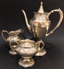 Rare Antique Cowell and Hubbard Sterling Silver 3pc Tea/Coffee Set (848g)