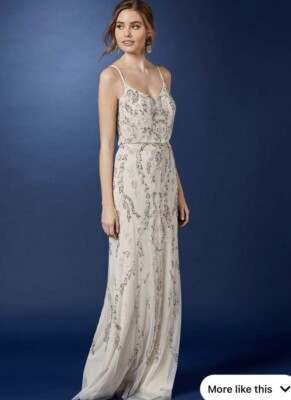 Addiranna Papell Elfenbein Perlen langes Kleid Größe UK 12 US 8 Abend Hochzeit Abschlussball