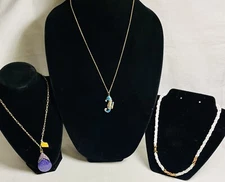 Lot 3 Vintage Estate Necklaces Shell & Stone Sea Horse Purple Pendant Variety