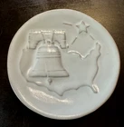 Vintage Frankoma Pottery Christmas Card 1976 Liberty Bell and US Shape 3" Round