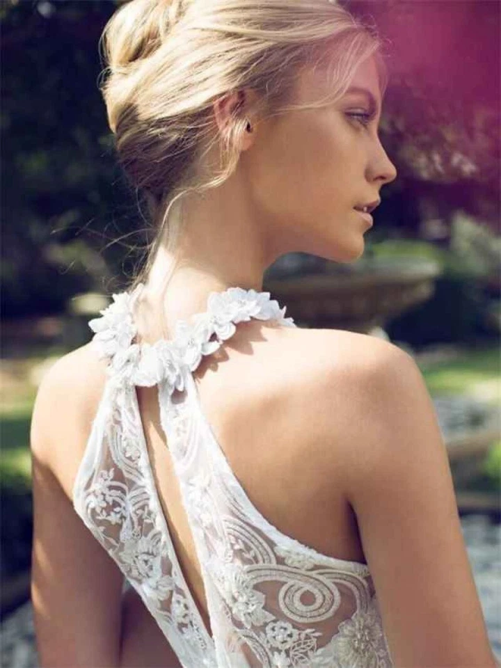  Boho Spitzen Brautkleid Maßgeschneidert | Weiß/Elfenbein Natur Brautmode - Bild 3 von 4