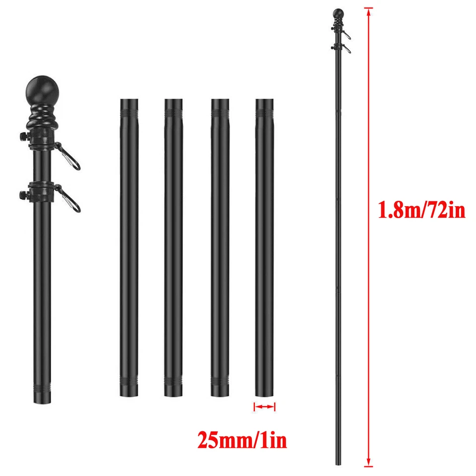 Kit de poste de bandera de 6 pies resistente + soporte casa porche negro/plateado con 2 anillos giratorios Foto 3 de 4