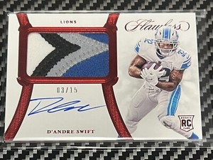 2020 D’Andre Swift Flawless Ruby Rookie Auto 4 Color Patch RPA Lions RC /15