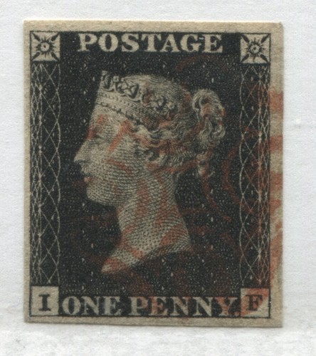 1840 Penny Black lettered IF used with a crisp red MX, 4 large square margins - 第 1/1 張圖片