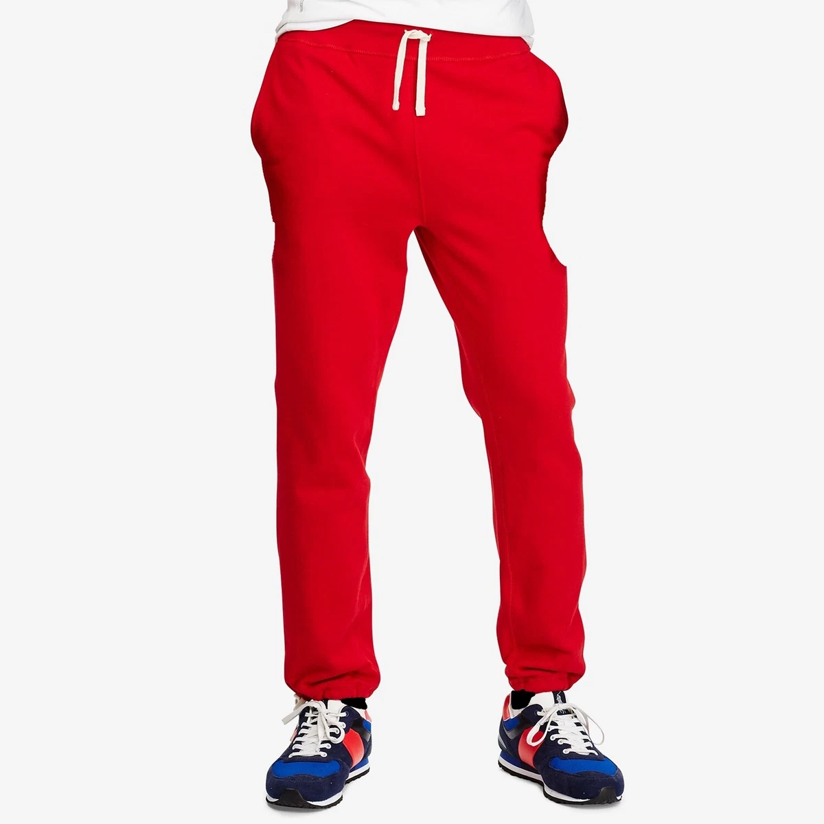 98 Polo Ralph Lauren Men s Red Straight Drawstring Fleece Sweatpants Size M