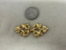 JHB 2pc. Pierced Scroll Clasp Gold Tone Metal Sweater Hook & Eye Fastener 'NOS'