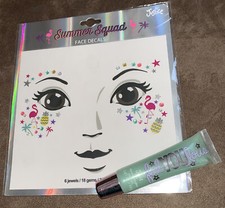 JUSTICE SUMMER SQUAD FACE DECALS SHIMMERING/GRAPE SHIMMER LIPGLOSS SUPER CUTE 
