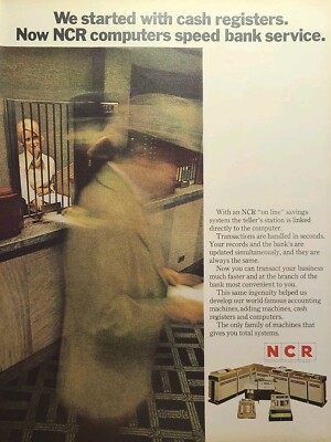 NCR Dayton OH Computers Speed Bank Service Teller Bars Vintage Print Ad 1969