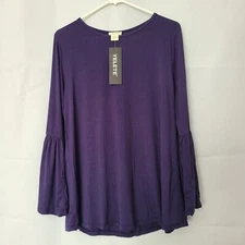 Yelete Womens Size Large Navy Blue Bell Sleeves Pull Over Top