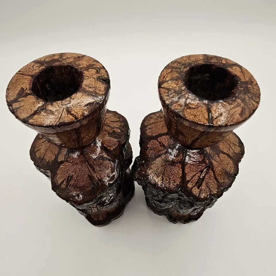 Candelabros de madera de crisantemo vintage hechos a mano cabaña rústica Foto 3 de 4