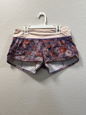 LULULEMON Speed Short 3'' Checker Blooms Multi Minty Pink Gym Size 4
