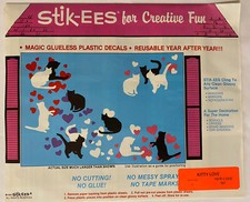 Valentine  s Day Decor Vintage Stik-EES Kitty Love 64 Hearts Vinyl Decals Clings