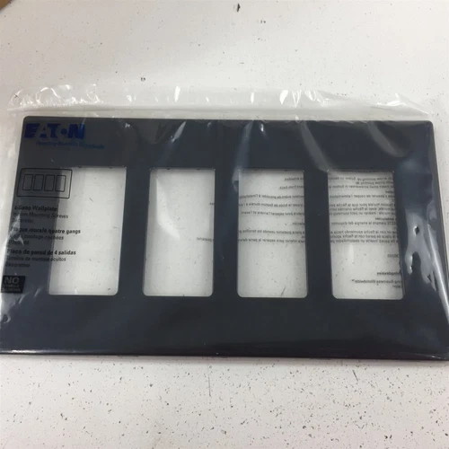 (1) Eaton PJS264BK-L Mid-Size 4 Gang Decora Wallplate Black Polycarbonate 1 Pack