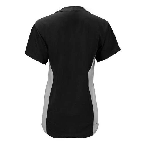 Camiseta deportiva profesional de juego de softbol con botones completos Mizuno para mujer, 350581, negra/gris, talla S Foto 2 de 4