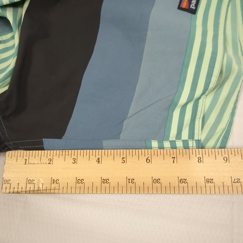 Patagonia Board Shorts Mens 36 Green Blue Black Stripped Surf Trunks STY-86622 - Picture 11 of 13
