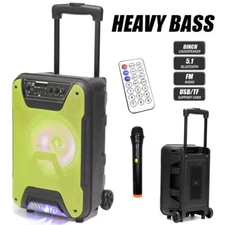 2500W 8" Bluetooth Speaker Sub woofer Heavy Bass Sound System Party Wheels + Mic