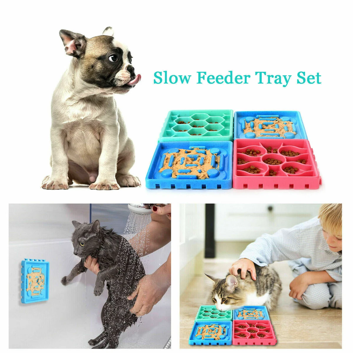 4Pcs Suction Pet Slow Eating Dish Feeder Puzzle Food Bowl Cat Dog Fast  Eating