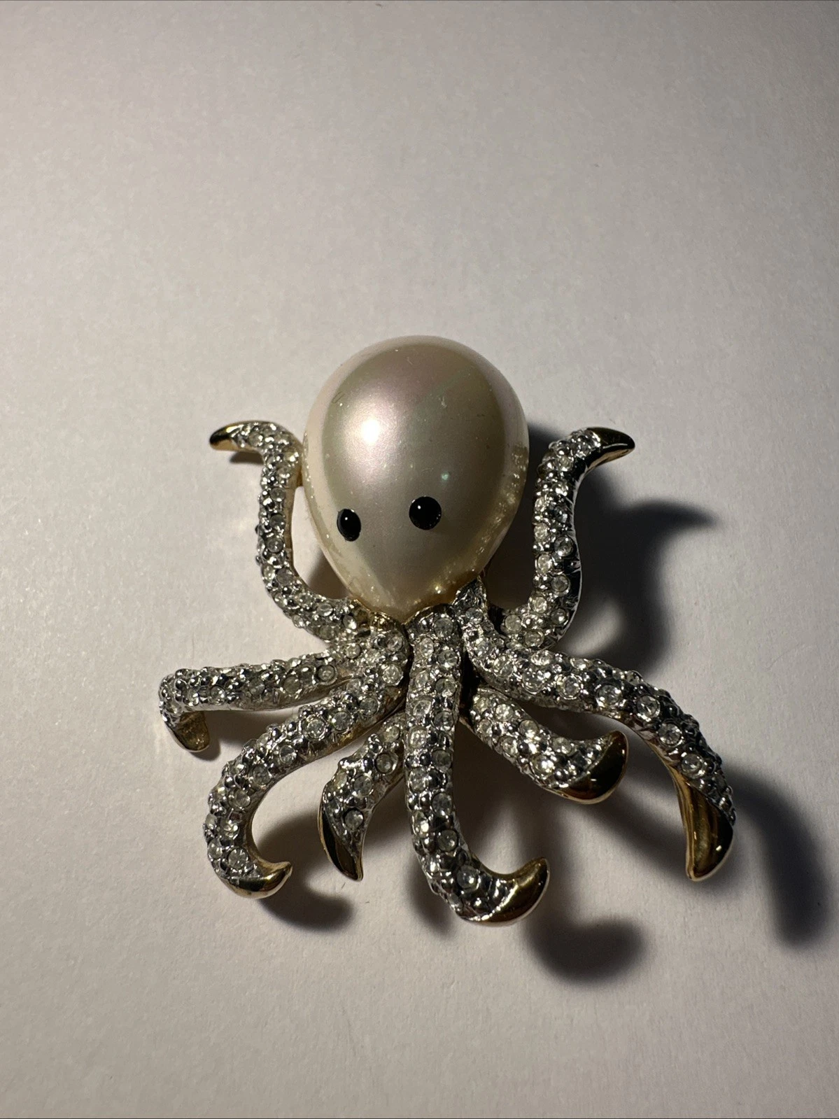 Broche Poulpe Dorée Et Perlée Avec Strass Blanc Bijoux Fantaisie