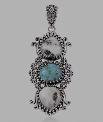 Artisan Crafted White Buffalo Tahoe Nevada Turquoise Pendant No Chain Sterling