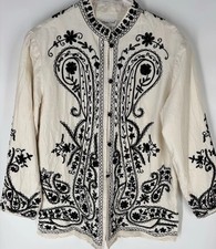 Coldwater Creek Womens 100 Silk Embroidered Jacket Sz M Unique Boho Luxe Artsy