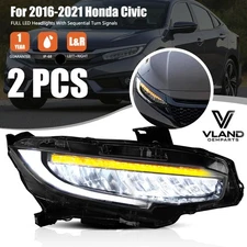 VLAND LED Headlights For 2016-2021 Honda Civic 10Th GEN W/Sequential Animation