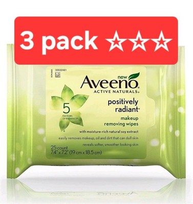 Aveeno Active Naturals Positively Radiant Makeup Removing Wipes Oil free 3 Pack