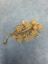 Vintage Cora Yellow Rhinestone Flower Brooch Gold Tone Pin