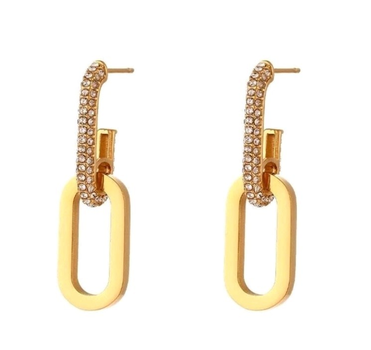 NWOT White Pave' Cubic Zirconia Paper Clip Earrings 14K Yellow Gold Plated Drop