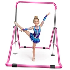  Gymnastics Bar for Kids,Adjustable Height Gymnastic Horizontal Pink