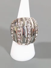 Silver Tone Rhinestone Dome Cocktail Ring Statement size 7.5