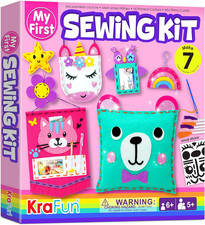 My First Sewing Kit for Beginner Kids Arts Crafts, 7 Easy DIY Projects of Stuf
