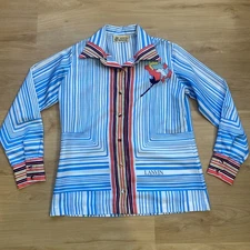 Vintage Lanvin Paris Women's Colorful Retro Button Up Blouse Size 12 USA Made