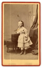 Antique Cdv Circa 1880s C.b. Manville Cute Young Girl In Striped Dress Neenah Wi