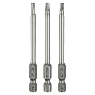 3pcs T20 Torx Head Screwdriver Bit 1/4'' Hex Shank 3.15'' Long Magnetic No Hole
