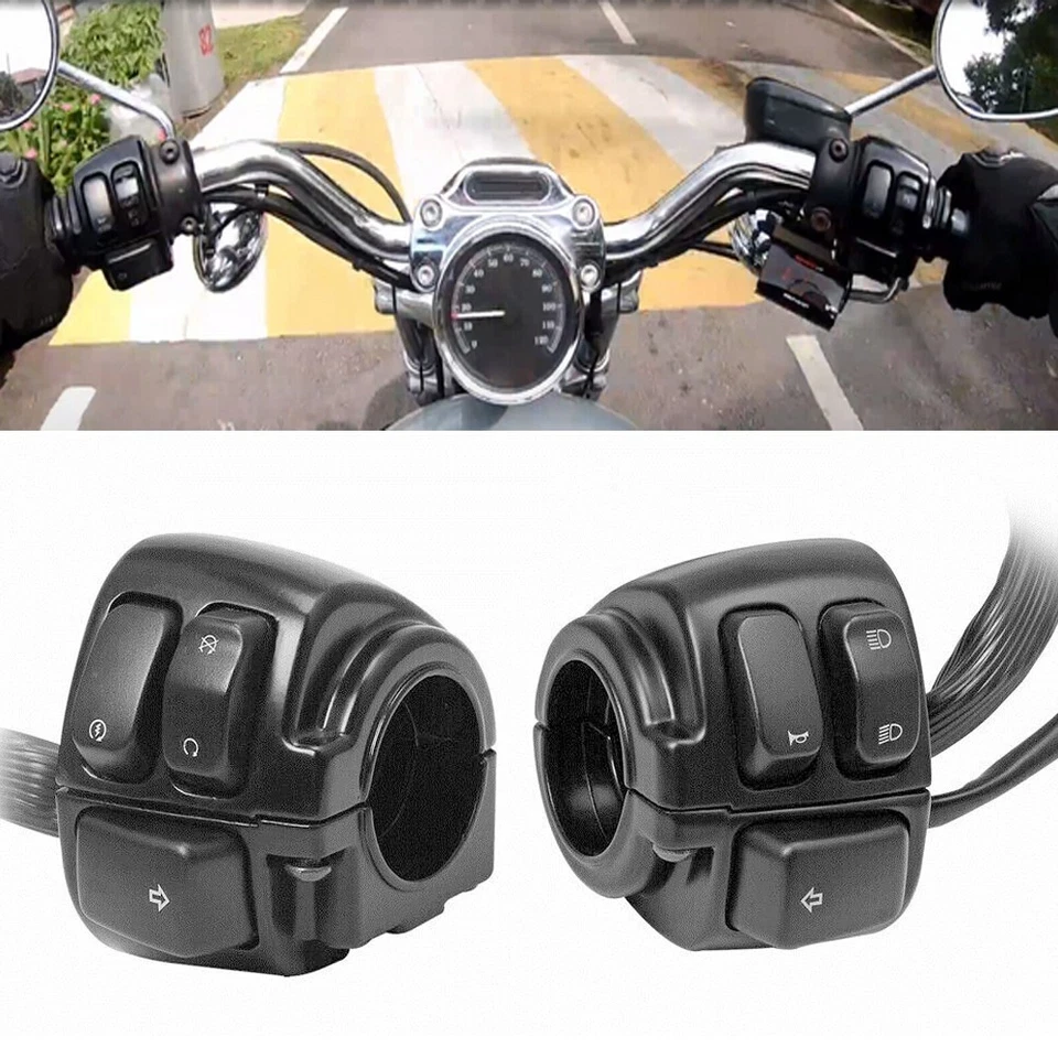 Interruptores de control de manillar negros de 1" + arnés de cableado para Harley Dyna Sportster EE. UU. Foto 2 de 4