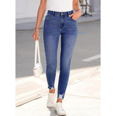 Ripped Raw Hem Skinny Jeans