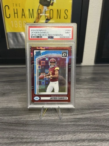 JAYDEN DANIELS OPTIC PREVIEW RED PANDORA PSA 9 ROOKIE (RC) 2024 Donruss #389