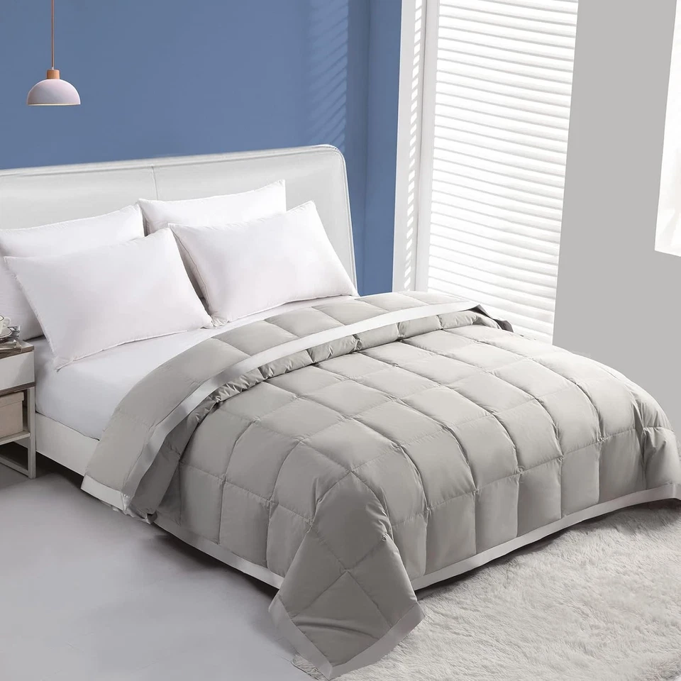 Breathable Gray Feather Down Comforter with Satin Trim - Machine Washable 90x90 - Image 4 of 4