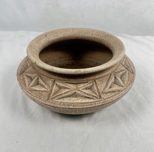 Antique Ghanaian Pottery Pot Bowl Beautiful Hand Carved Design African Art 20Cm
