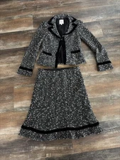 Vintage 90s Y2K Nanette Lepore Tweed Knubby Blazer Jacket Skirt Suit Sz S-m