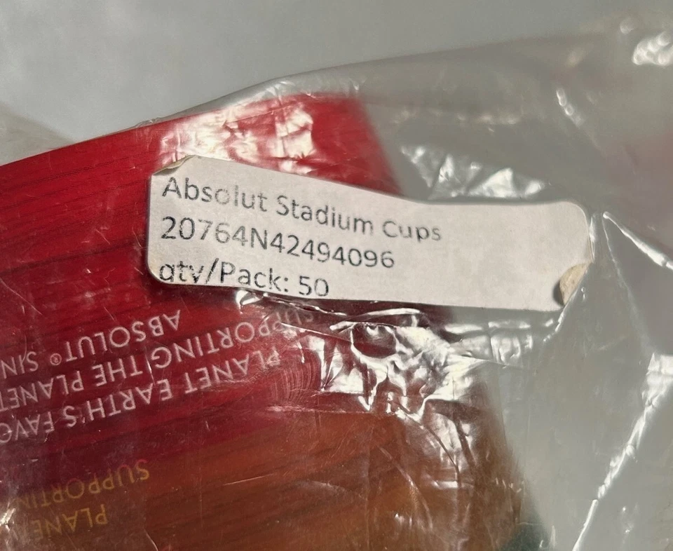 Absolut Vodka 12 0z stadium cups Pack Of 50 New Old Stock Sealed & reusable - Image 3 of 3